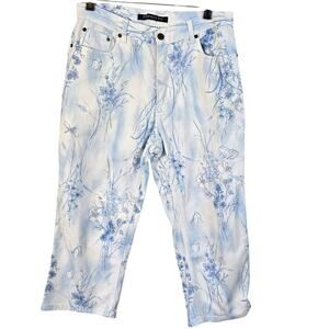 Vintage Bill Blass Jeans Capri Pants Women's 10 Blue White Dragonfly Boho Summer
